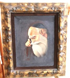 Painting Of A Yiddish Fiddler Signed By George In A Carved Wood Frame