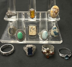 Sterling Silver Group Of 12 Interesting Rings-sized 8.75 - 9
