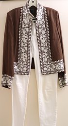 J Brand White Jeans And Due Per Due Brown Embroidered Jacket.