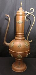 Large Copper And Brass Tibetan Style Kettle Decor