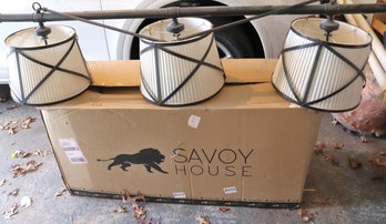 #1 Of 2 Savoy House3 Light Overhead Island Lights With Black Metal And  Pleated Shades.