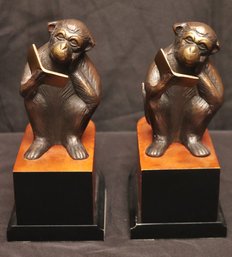 Pair Of Decorative Crafts Imports Bookends Of A Monkey Reading