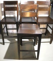 Set Of 4 Modern Crate & Barrel Dark Wood Counter Stools Or Bar Stools