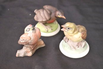 Three Boehm Bisque Porcelain Birds With Robin, Goldfinch & Red Poll.