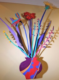 Hand Cut/painted 3D Floral Bursts Steel Art Sculpture By The Artist Barbara Day Romero 1992 Approx. 36 X 44 In