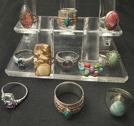 Sterling Silver Group Of 11 Rings-Sized 9.75-10