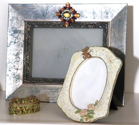 Pretty Picture Frame With A Floral Accent On Top For 5x7 Pictures, Includes A Smaller Frame With Butterfly