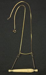14k YG And Carved Bone 18 Inch Trapeze Style Necklace-Italy