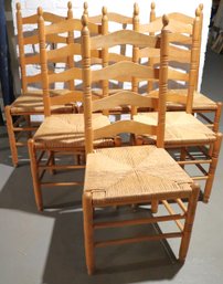 Set Of 6 Ladderback Chairs With Nicely Crafted Twine Seats