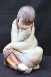 Large Lladro Sitting Eskimo Girl Porcelain Figurine/Sculpture