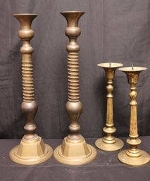 2 Pairs Of Tall Ornate Brass Candlesticks