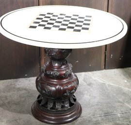 Marble Top Chess Table With Ornate Metal Base