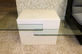 Vintage Modular Coffee Table With Two Glass Parts On Textured Base