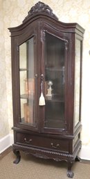 Carved Victorian Style Bookcase Cabinet With Glass Doors & Sides.