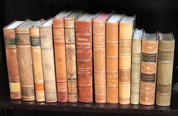 Lot Of 13 Antique Leather-bound Books In Swedish And Norwegian.