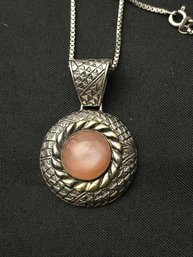 Sterling Silver / 18K WG Pinkish Moonstone Pendant On A 17.5 Inch Sterling Chain-Signed CP