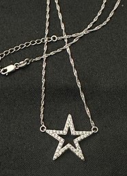 Sterling Silver 20 Inch Necklace With Fixed Star Pendant And Pave Accents