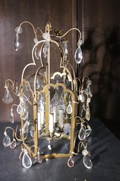 Vintage French Gilt Chandelier With Rock Crystals Approximately 22 X 28 Inches