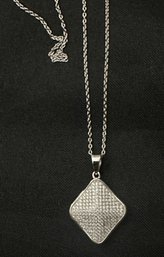 Sterling Silver 18 Inch Necklace With Triangular Pendant And Pave Accents