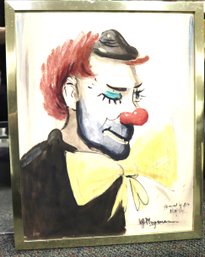 Vintage Clown Painting Signed By Artist In The Frame Painted On Board