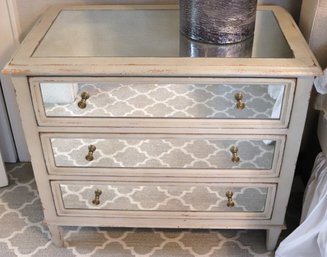Century Furniture Monarch Collection Painted Wood & Antiqued Mirrored 3 Drawer. Nightstand.