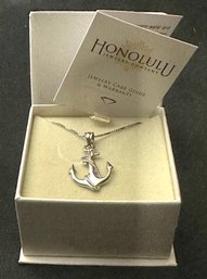Sterling Silver 18 Inch Necklace With Sliding Anchor Pendant - Signed GD