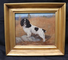 Vintage English Cocker Spaniel Dog Portrait Painting Signed By Artist H.B Tallman In The Frame.