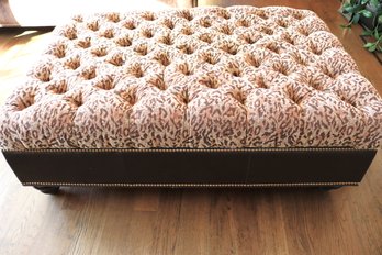 Hickory & White Tufted Ottoman Table With Animal Print Design & Nail Head Accents, Opens For Storage