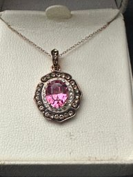 14k Rose Gold Over Sterling Silver Fancy Pink Topaz Pendant On 18 Inch Chain