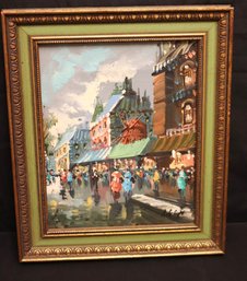 Vintage Paris Market Oil On Canvas Painting Signed By The Artist Antonio Devity