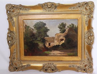 An Antique Oil Painting On Board Of A Cottage In The Woods Signed Johan Hendrik Weissenbruch.