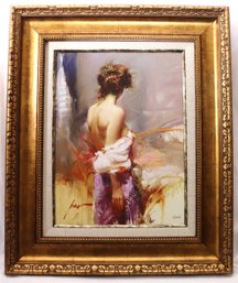 Signed Giclee Artwork Of Seminude Woman, Embellished With Paint, By Pino, With COA