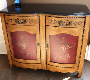 Peter Andrews Stenciled Cabinet With A Curved Face & Granite Top With A Beveled Edge