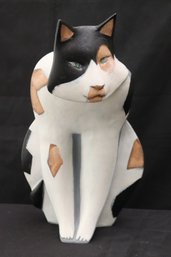 Artistic Painted Carved Resin Cat Sculpture Signed By The Artist Lynda Pleet Copyright 1987