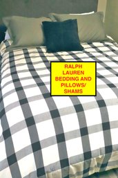 Lot Of 5 Ralph Lauren Black White Bedding With Duvet Cover, Standard Shams & RL Suede Accent Pillow.
