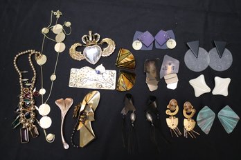 Collection Of Fashion Jewelry Includes A Vintage Cat Pin By Deborah Roberts, R Serbin Clatter Pin