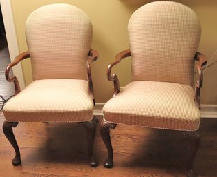 Pair Of Fine Antique Wood Chairs With Custom 3-dimensional Style Fabric