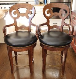 Century Country Style Swivel Counter Stools With Nail Head Accents & Foot Rest