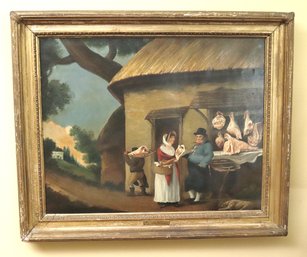 The Village Butcher European Landscape Painting By G. Morland On Masonite Board