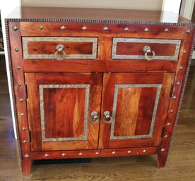 Pier 1 Stylish Wood Cabinet With A Dark Grain Polished Finish Antique Style Nail Head Accent,