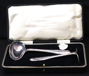 Art Nouveau Silver Baby Spoon And Scraper In Original Box.