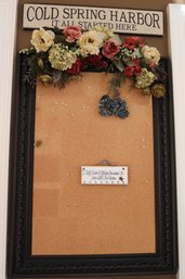 Large Pin Board In An Ornate Wood Frame Includes Decorative Cold Spring Harbor Sign