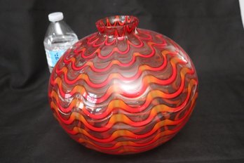 MCM Czechoslovakian Art Glass Vase With Orange Swirls