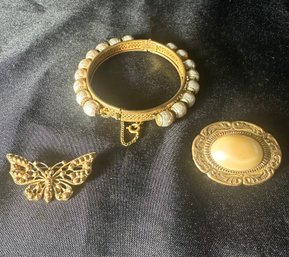 3 Pc Miriam Haskell Ensemble Includes Bracelet And 2 Pins All Signed