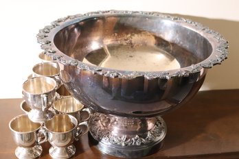 Vintage Silver Plate Punch Bowl Set Includes 11 Cups Sheridan Silver On Copper