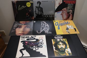 Lot Of 7 Record Albums With Midnight Cowboy, Grease, The Wiz, & Rocky 3