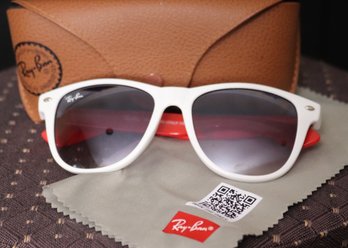 RAY BAN Red And White Frame Sunglasses