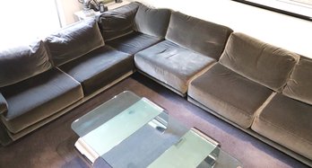 Custom 3- Piece Forest Green Toned Ultra- Suede Sectional Sofa