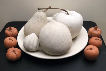 Large Textured Ceramic Platter With Oversized Textured Fruit And 6 Terracotta Fruits.