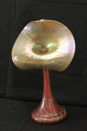 Stuart Abelman Jack In The Pulpit Red And Gold Iridescent Aurene Art Glass Vase